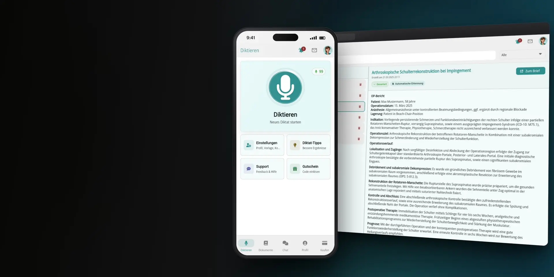 Arztbrief.ai: Ansicht der Anwendung