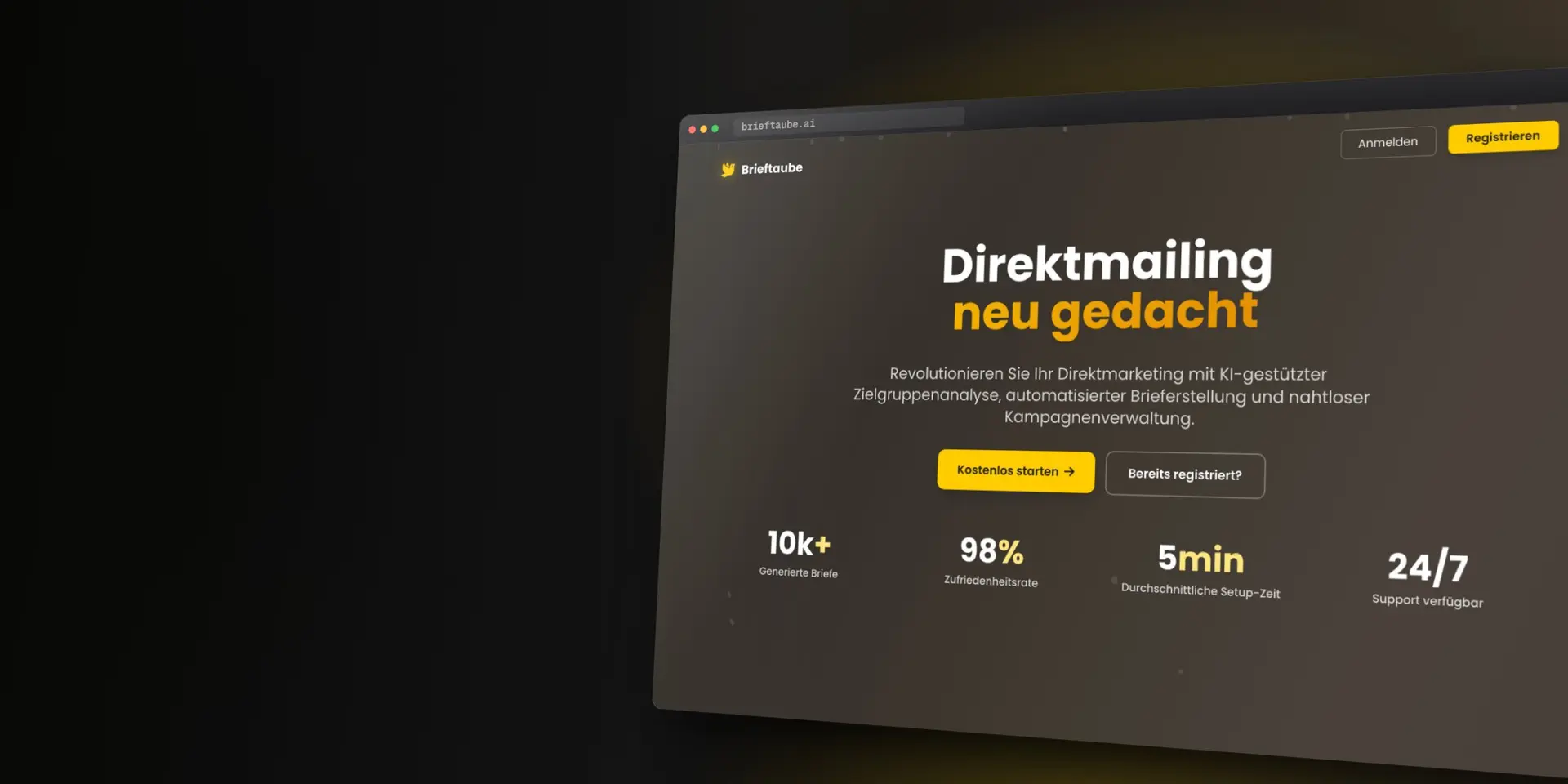 Brieftaube.ai: Ansicht der Anwendung