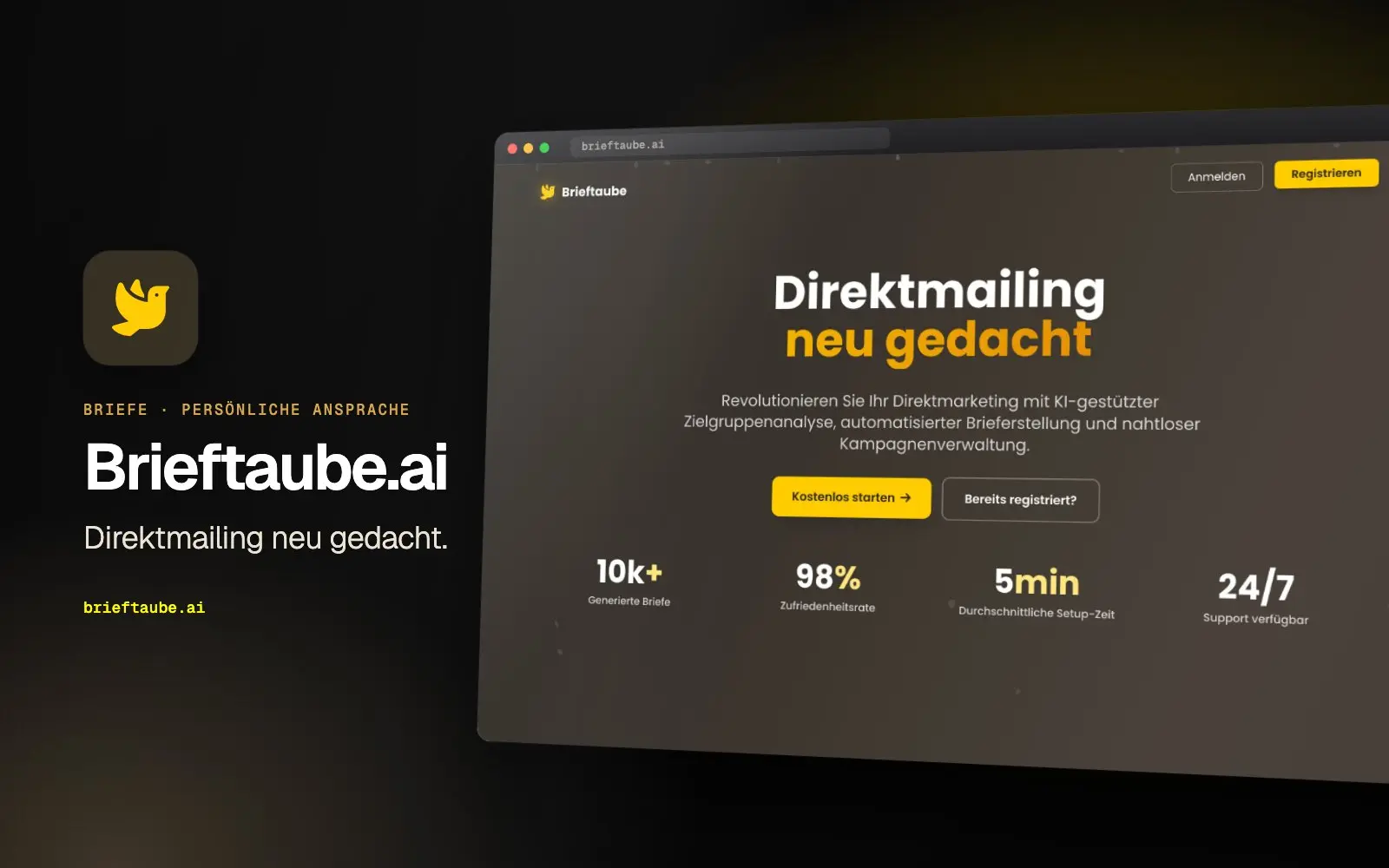 Brieftaube.ai: Ansicht der Anwendung