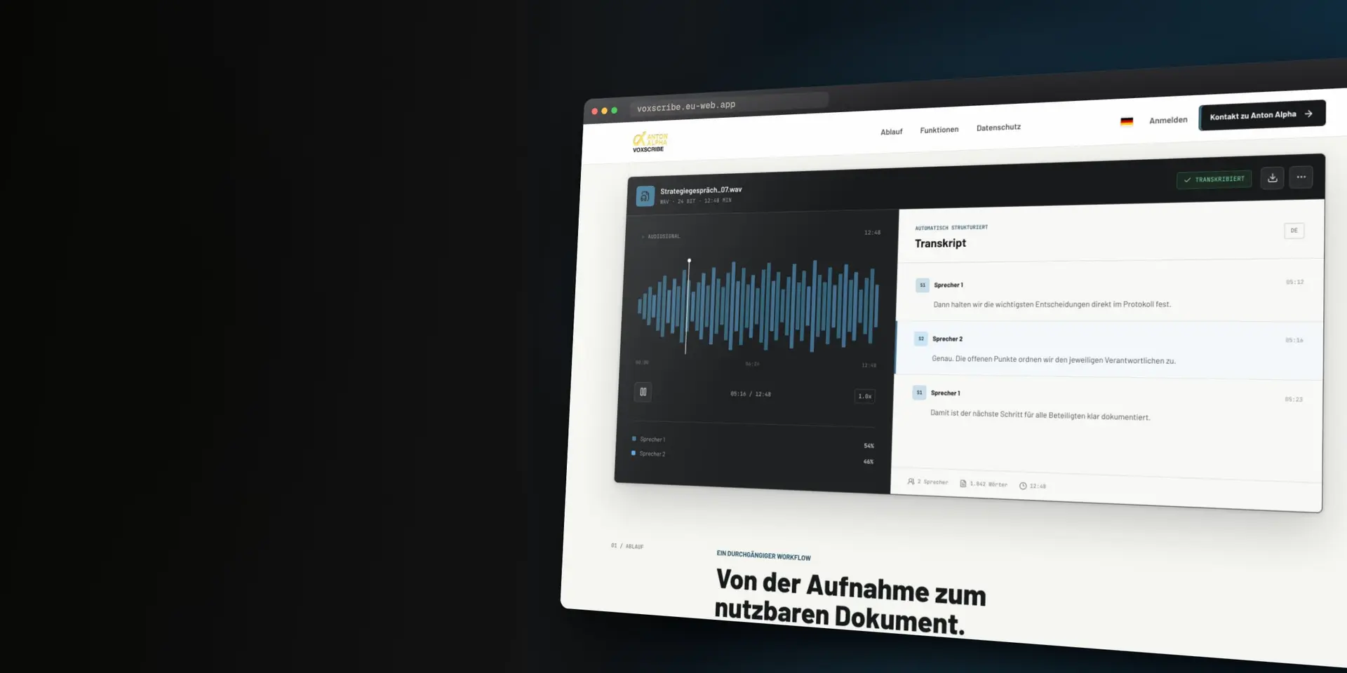 VoxScribe: Ansicht der Anwendung