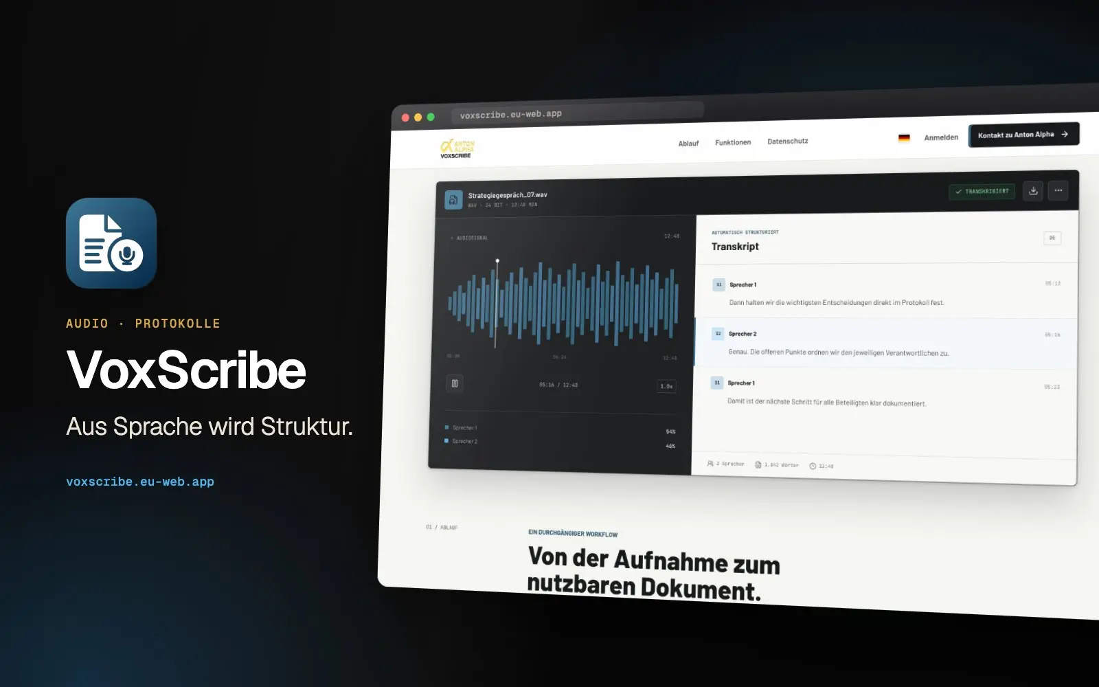 VoxScribe: Ansicht der Anwendung