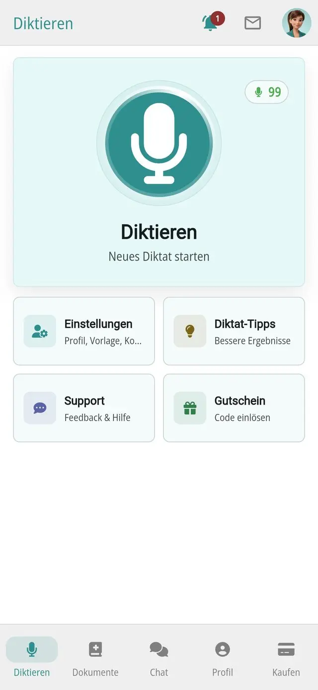 Arztbrief.ai: Am Handy: ein Tipp aufs Mikrofon startet das Diktat
