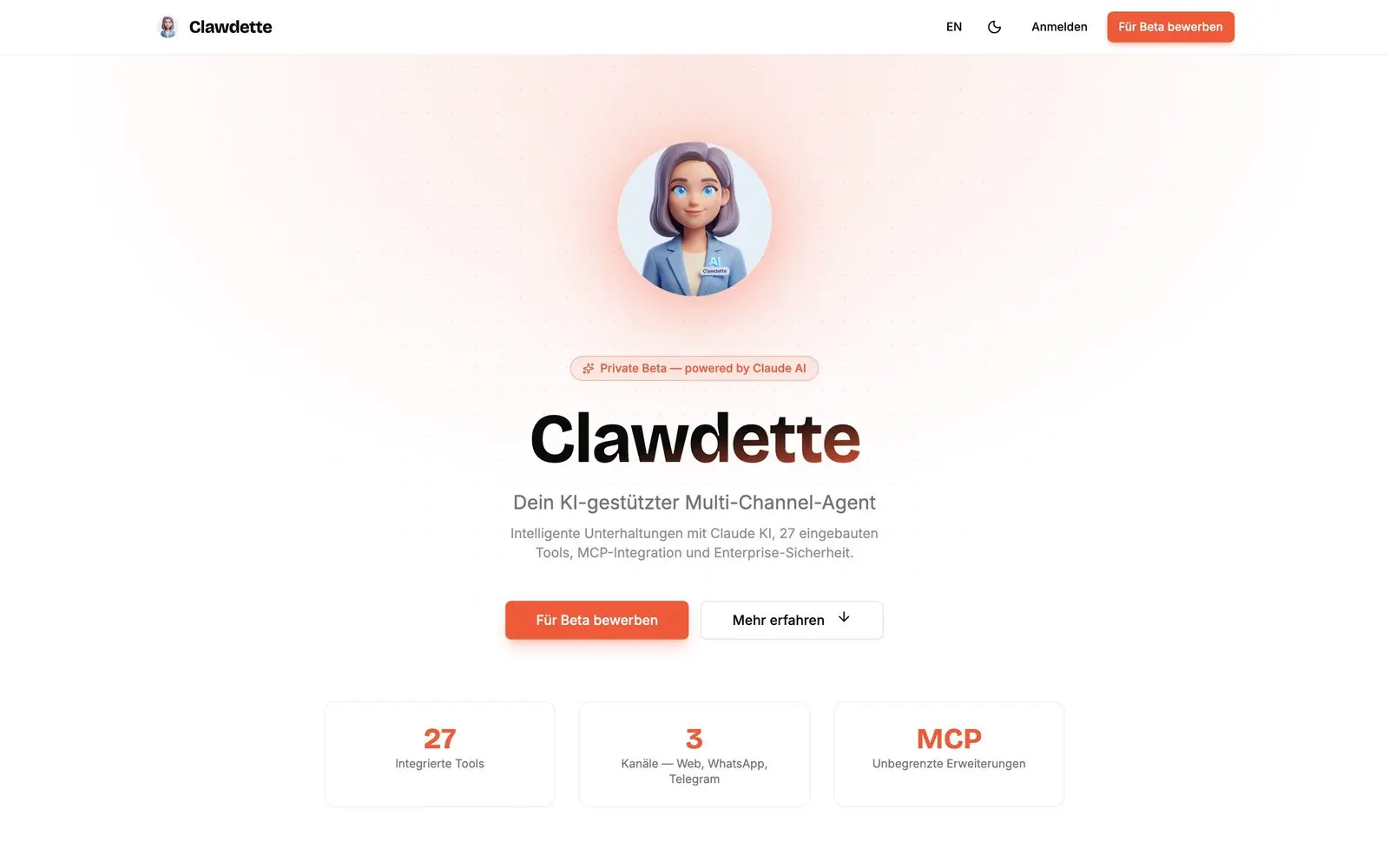 Clawdette.ai: Clawdette: KI-Agentin für Web, WhatsApp und Telegram